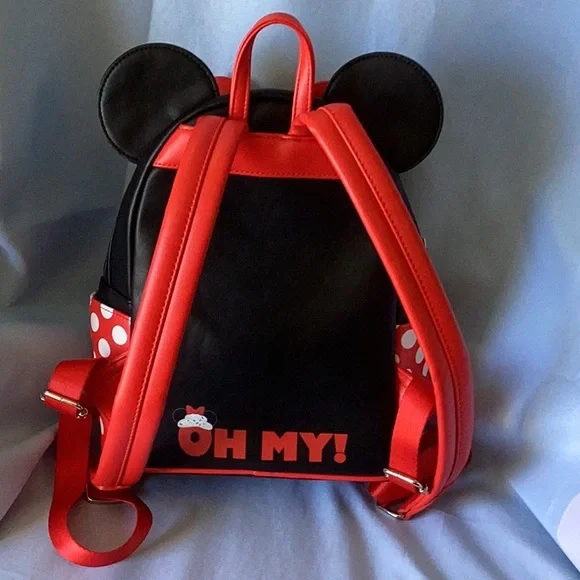 Loungefly Minnie Mouse Backpack Black and Red with Ears and Bow - Picture 3 of 16